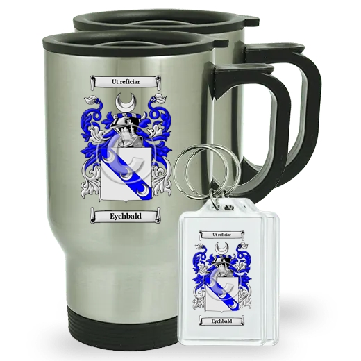 Eychbald Pair of Travel Mugs and pair of Keychains