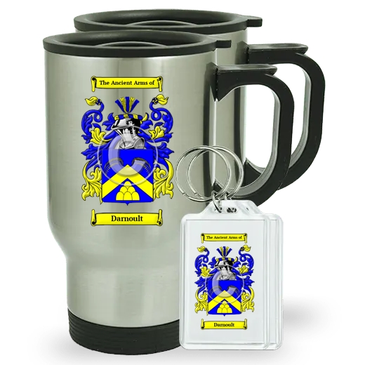 Darnoult Pair of Travel Mugs and pair of Keychains