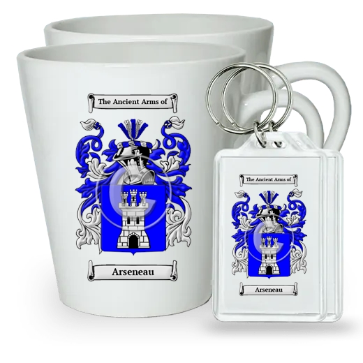 Arseneau Pair of Latte Mugs and Pair of Keychains