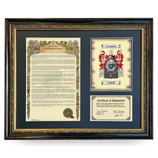 Arrindil Framed Surname History and Coat of Arms- Heirloom