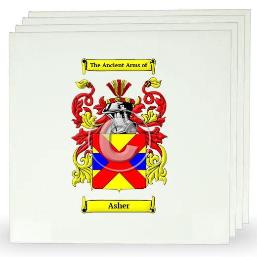 Asher Set of Four Large Tiles with Coat of Arms