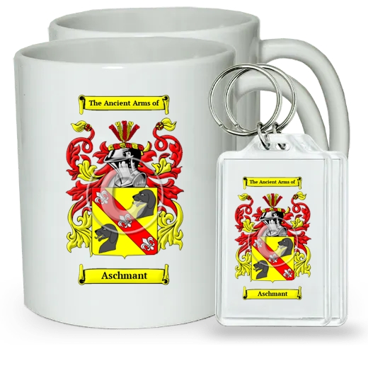 Aschmant Pair of Coffee Mugs and Pair of Keychains