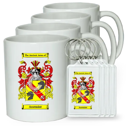 Assemint Set of 4 Coffee Mugs and Keychains