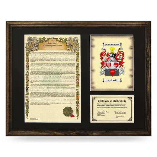 Ayskwell Framed Surname History and Coat of Arms - Brown