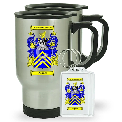 Aspool Pair of Travel Mugs and pair of Keychains