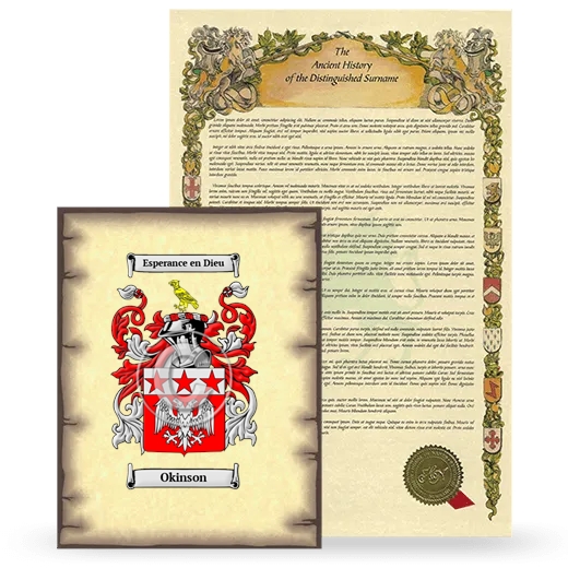 Okinson Coat of Arms and Surname History Package