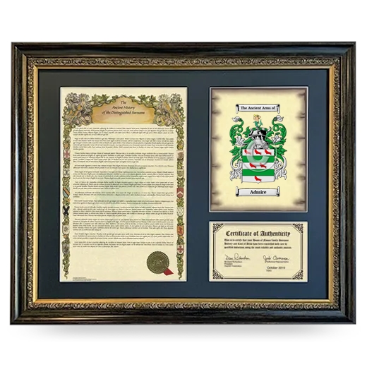 Admire Framed Surname History and Coat of Arms- Heirloom