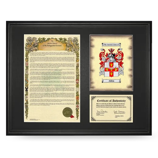 Adem Framed Surname History and Coat of Arms - Black