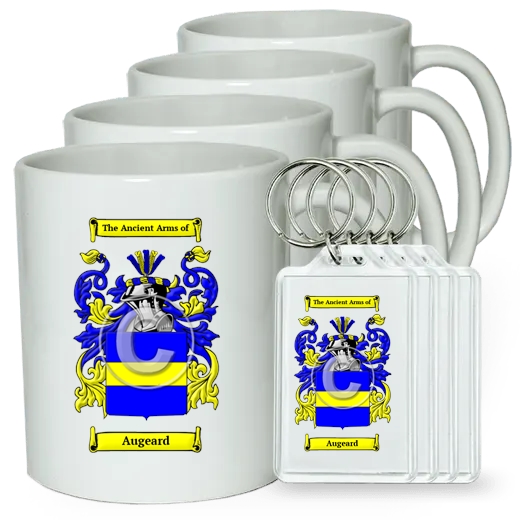 Augeard Set of 4 Coffee Mugs and Keychains