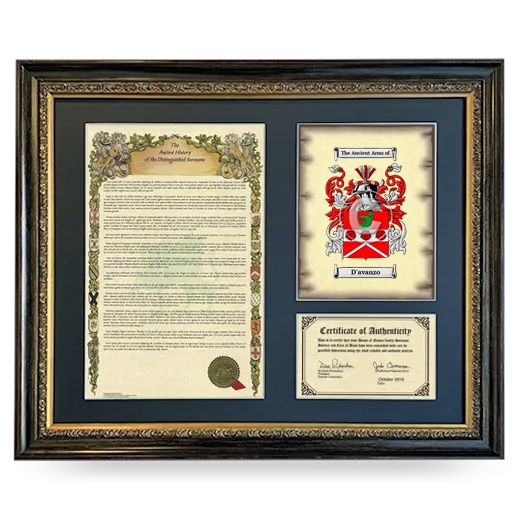 D'avanzo Framed Surname History and Coat of Arms- Heirloom