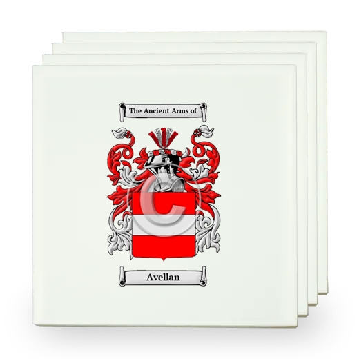 Avellan Set of Four Small Tiles with Coat of Arms