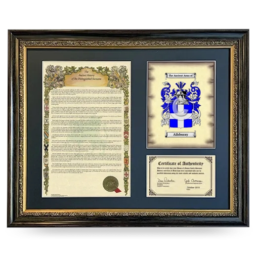 Ailsburay Framed Surname History and Coat of Arms- Heirloom