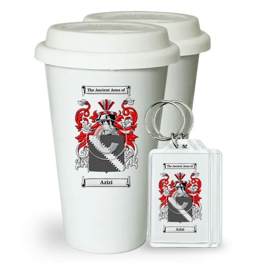 Azizi Pair of Ceramic Tumblers with Lids and Keychains