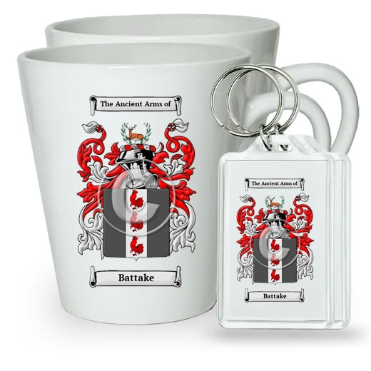 Battake Pair of Latte Mugs and Pair of Keychains