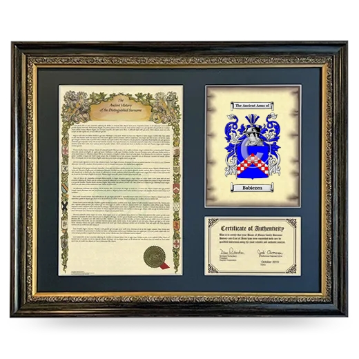 Babiezen Framed Surname History and Coat of Arms- Heirloom