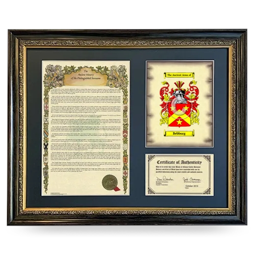 Bebburg Framed Surname History and Coat of Arms- Heirloom