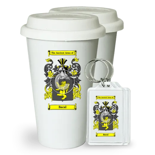 Bacal Pair of Ceramic Tumblers with Lids and Keychains