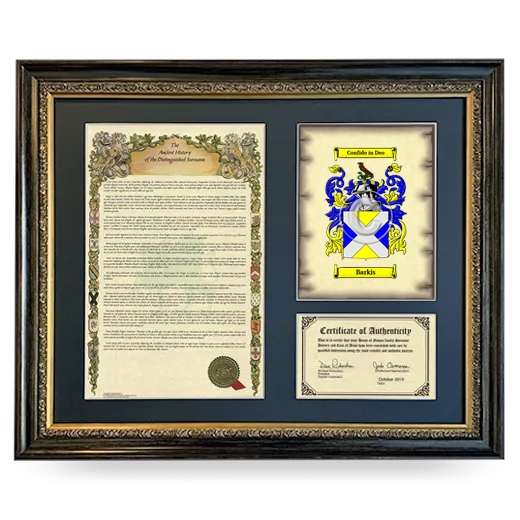 Barkis Framed Surname History and Coat of Arms- Heirloom