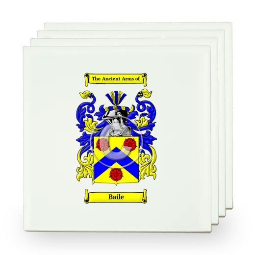 Baile Set of Four Small Tiles with Coat of Arms