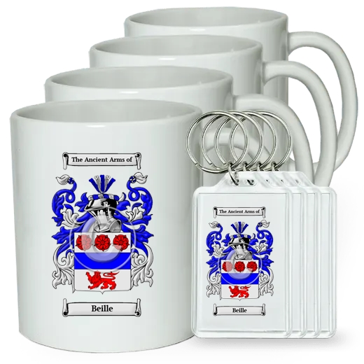 Beille Set of 4 Coffee Mugs and Keychains