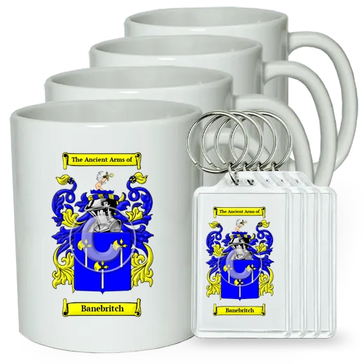 Banebritch Set of 4 Coffee Mugs and Keychains