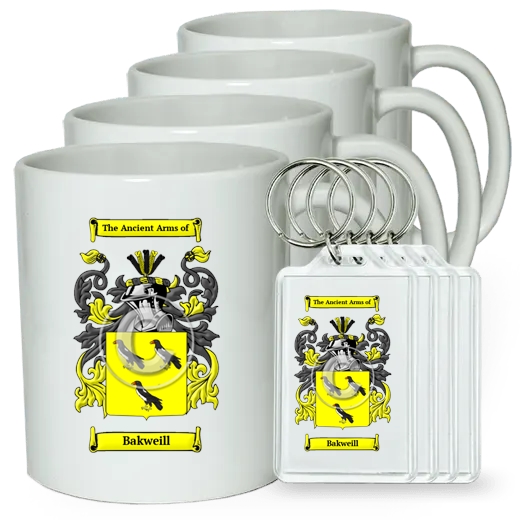 Bakweill Set of 4 Coffee Mugs and Keychains