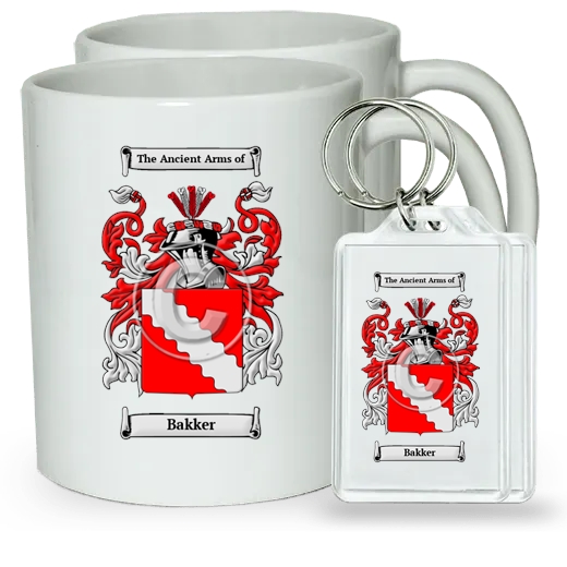 Bakker Pair of Coffee Mugs and Pair of Keychains