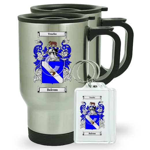 Balcom Pair of Travel Mugs and pair of Keychains