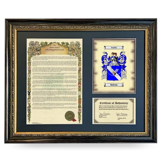 Balcom Framed Surname History and Coat of Arms- Heirloom