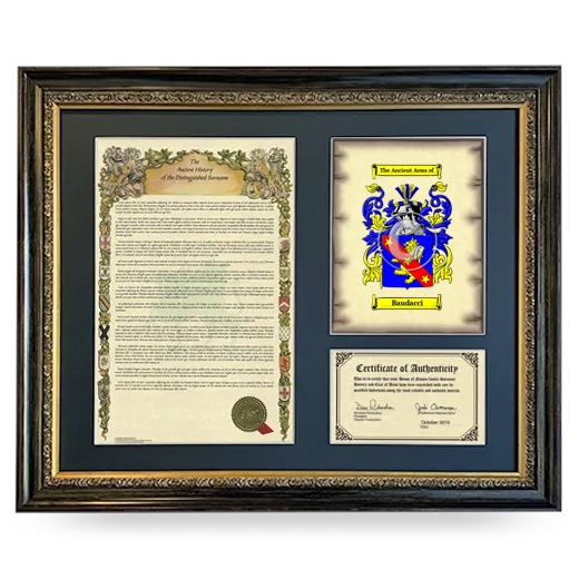 Baudacci Framed Surname History and Coat of Arms- Heirloom