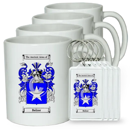 Balzar Set of 4 Coffee Mugs and Keychains