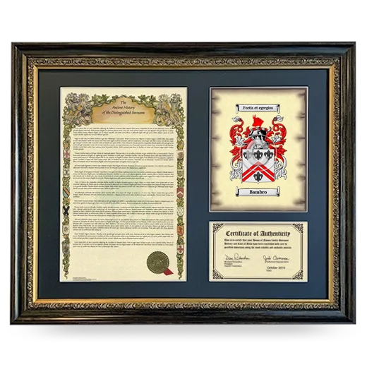 Bambro Framed Surname History and Coat of Arms- Heirloom