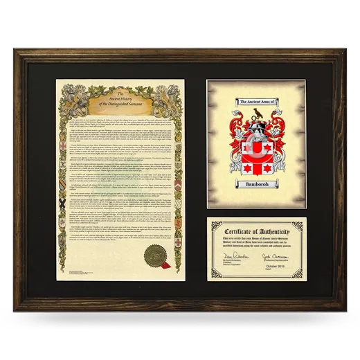 Bamboroh Framed Surname History and Coat of Arms - Brown