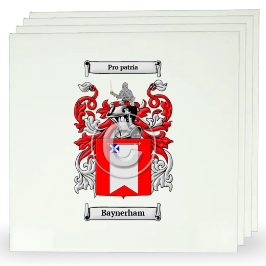 Baynerham Set of Four Large Tiles with Coat of Arms