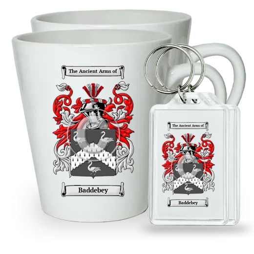 Baddebey Pair of Latte Mugs and Pair of Keychains