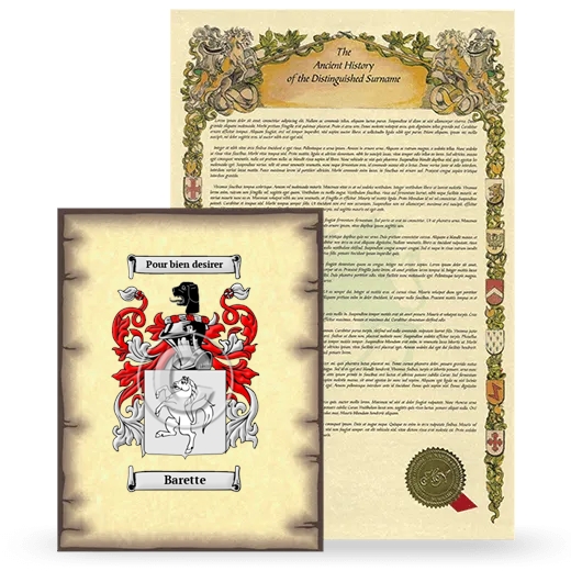 Barette Coat of Arms and Surname History Package