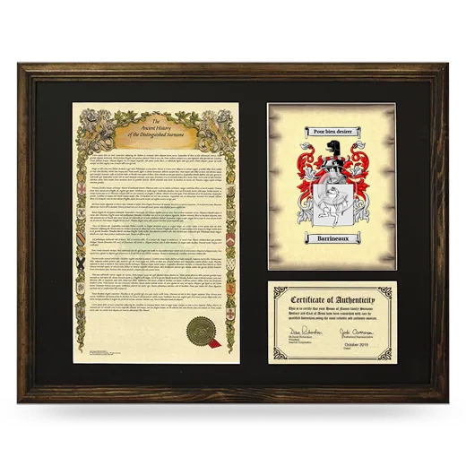 Barrineaux Framed Surname History and Coat of Arms - Brown