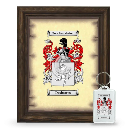 Desbarres Framed Coat of Arms and Keychain - Brown