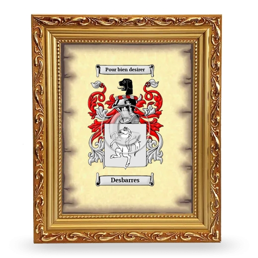 Desbarres Coat of Arms Framed - Gold