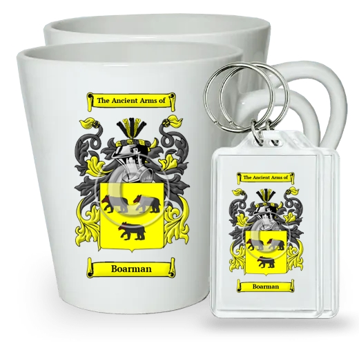 Boarman Pair of Latte Mugs and Pair of Keychains