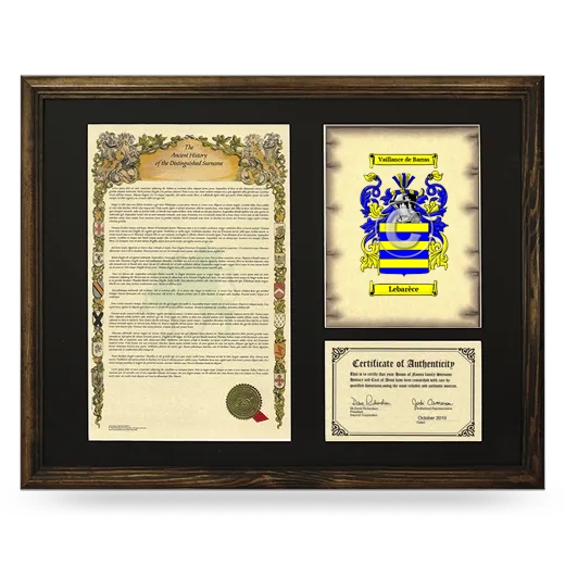 Lebarèce Framed Surname History and Coat of Arms - Brown