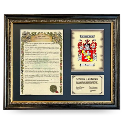 Berrey Framed Surname History and Coat of Arms- Heirloom