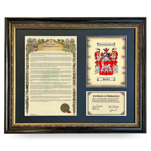 Barreto Framed Surname History and Coat of Arms- Heirloom