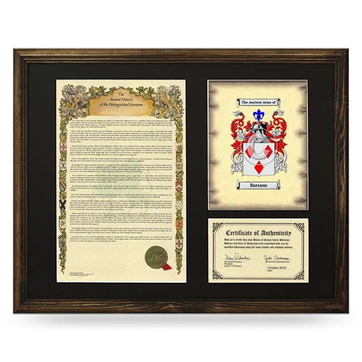 Barsans Framed Surname History and Coat of Arms - Brown