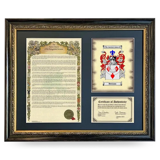 Berssan Framed Surname History and Coat of Arms- Heirloom