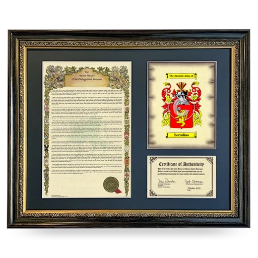 Bortolino Framed Surname History and Coat of Arms- Heirloom