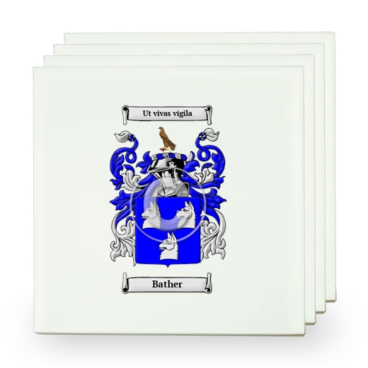 Bather Set of Four Small Tiles with Coat of Arms