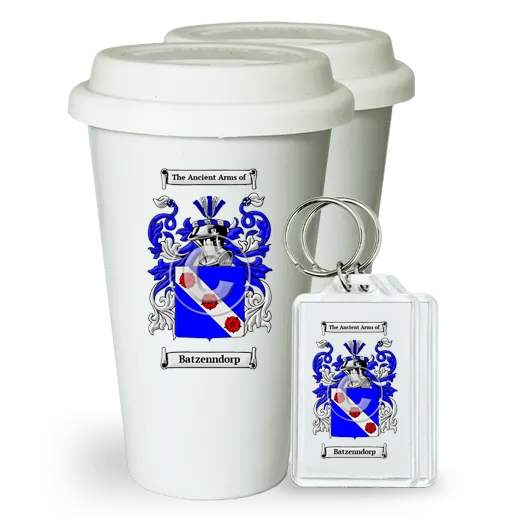 Batzenndorp Pair of Ceramic Tumblers with Lids and Keychains