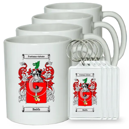 Baith Set of 4 Coffee Mugs and Keychains