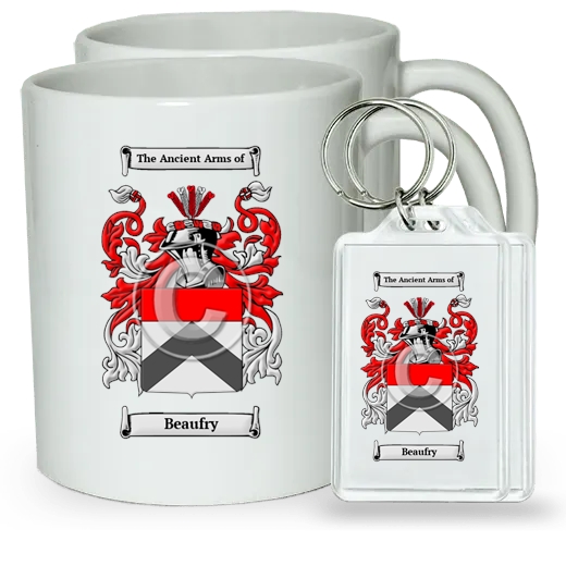 Beaufry Pair of Coffee Mugs and Pair of Keychains